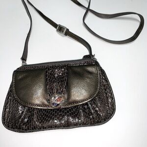 BRIGHTON Crossbody Snakeskin Brown Purse with‎ jewel embellishment